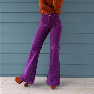 NWT Free People x Rolla's East Coast Cord Flare Pants In Grape Cord 25 Z169-32